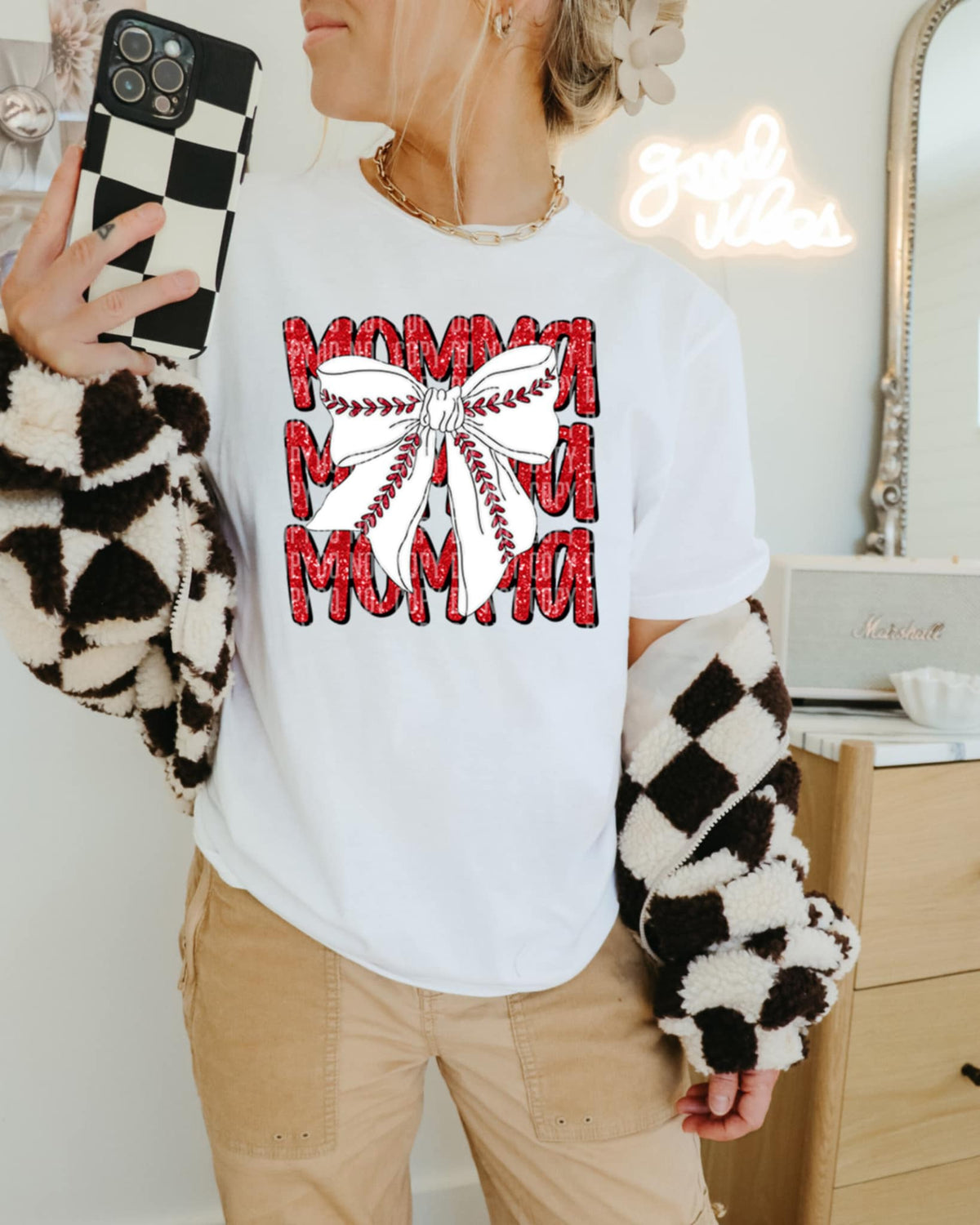Momma stacked with baseball bow (Caplinger) 87465 DTF transfer