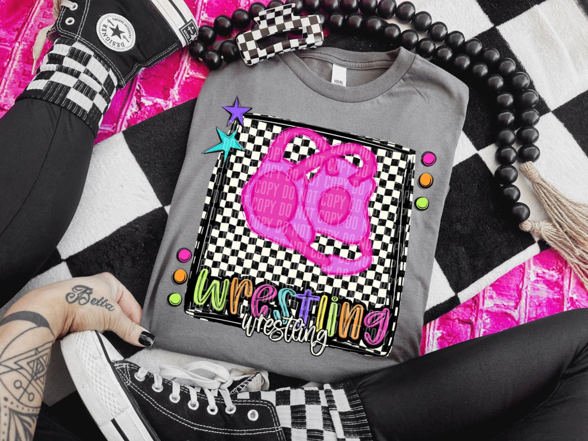 Wrestling 1 checkered preppy bright (Caplinger) 91457 DTF transferr