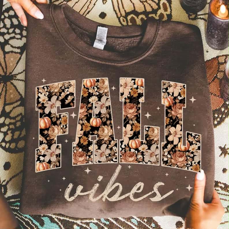 Fall Vibes Floral Font DTF transfer
