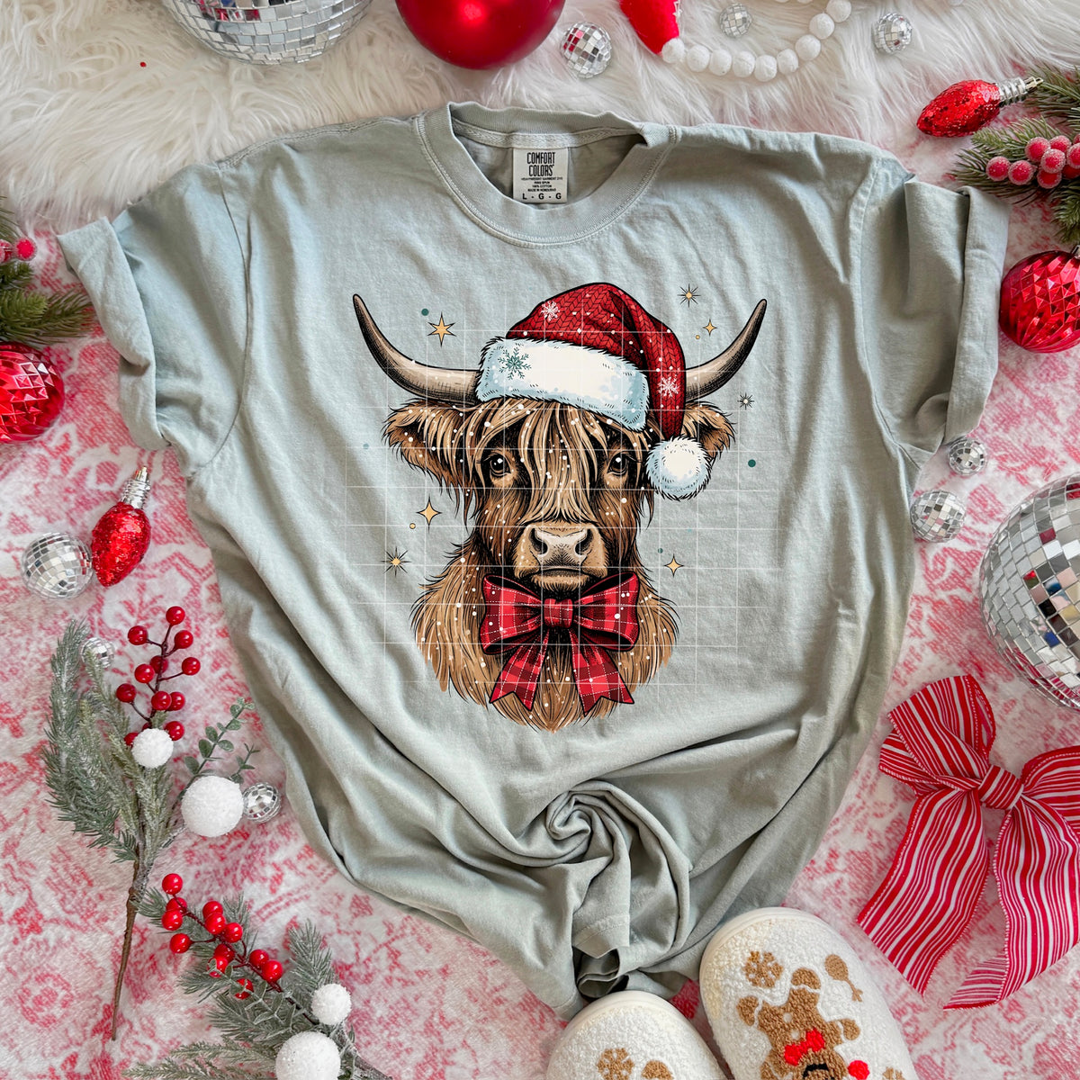 Christmas highland cow with Santa Hat 113759 DTF Transfer