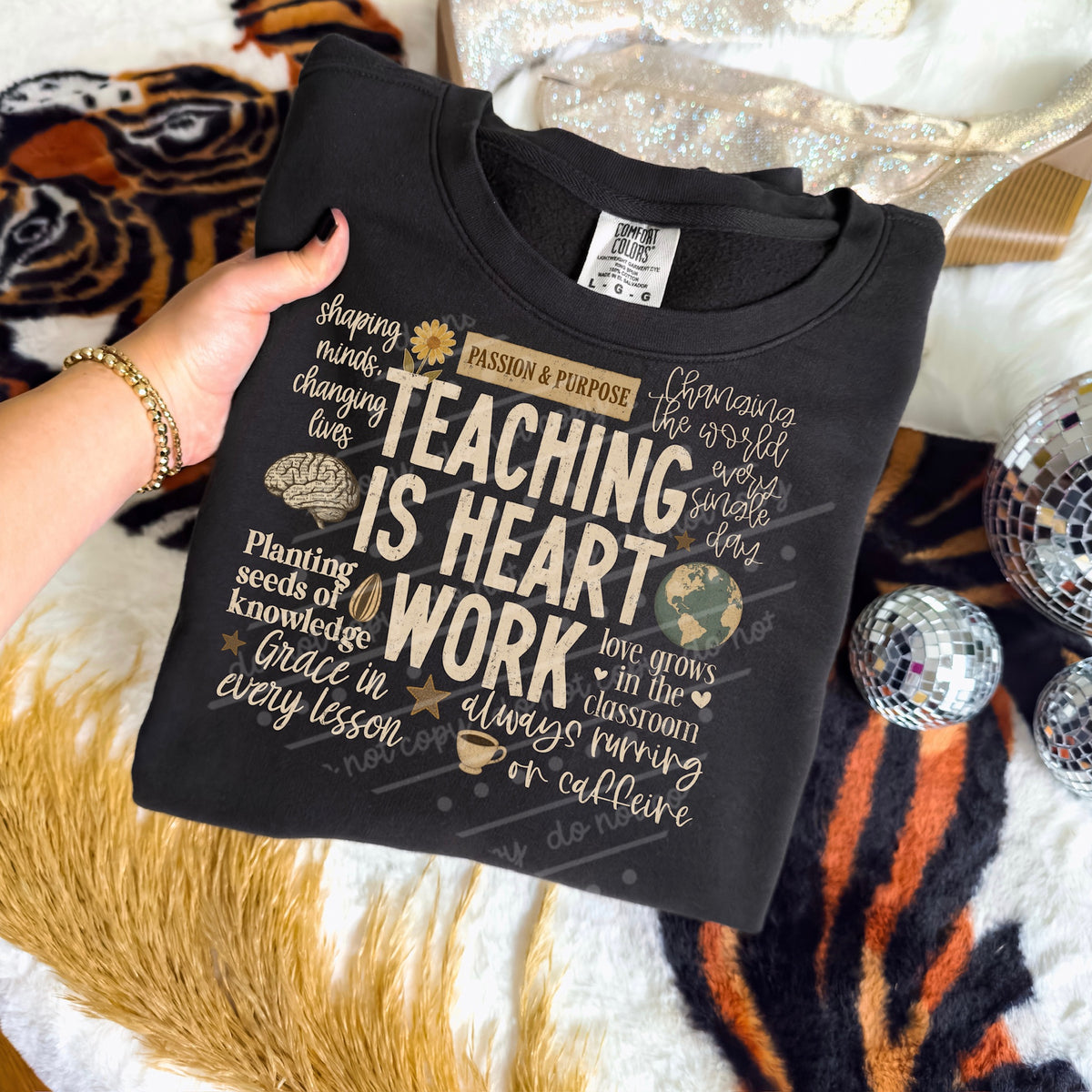 Teaching is heart work cream (scarlow) DTF transfer