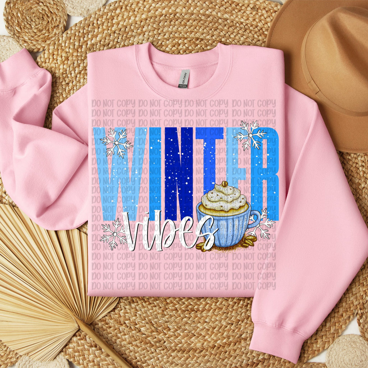 Winter Vibes blue coffee cup (Vp) DTF transfer