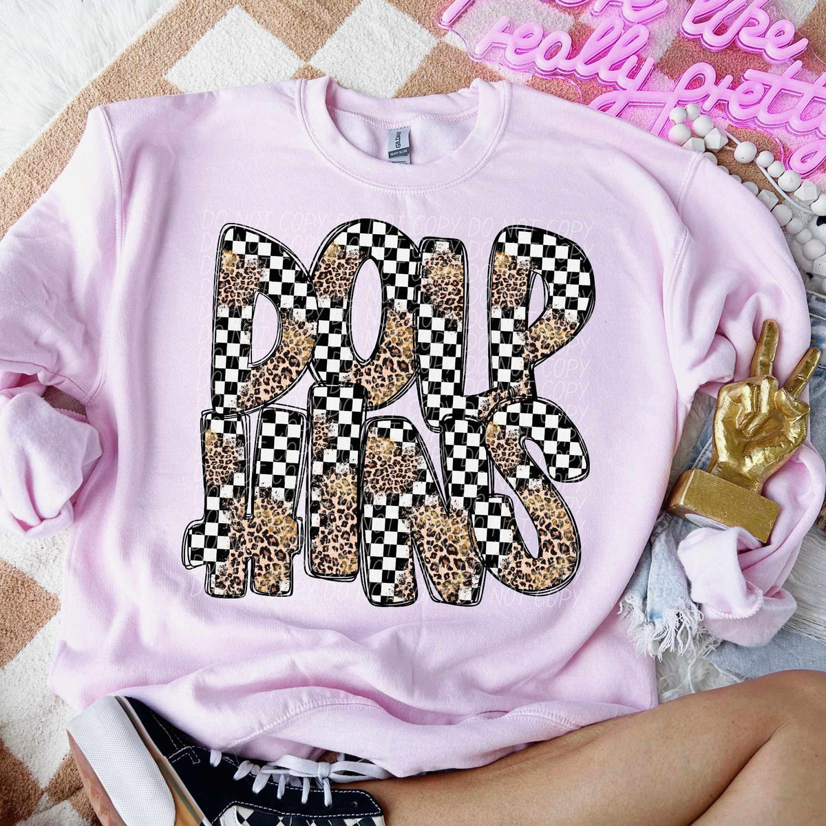 Dolphins checkered leopard filled (CITY) 53189 DTF transfer