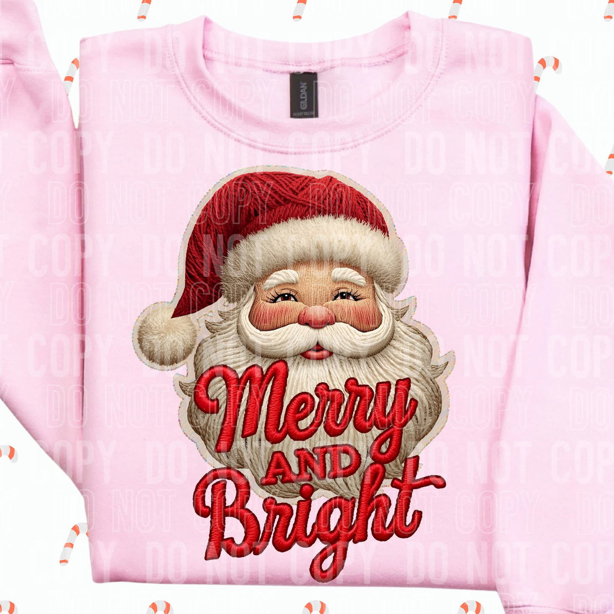 Merry and Bright Faux yarn Santa (SBB) DTF Transfer