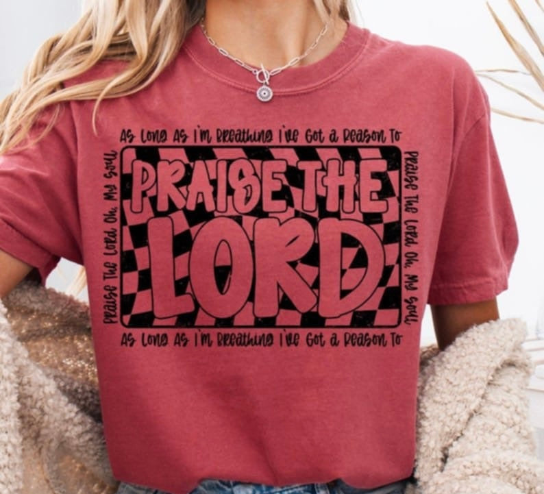 Praise the lord checkered background BLACK 106485 DTF transfer