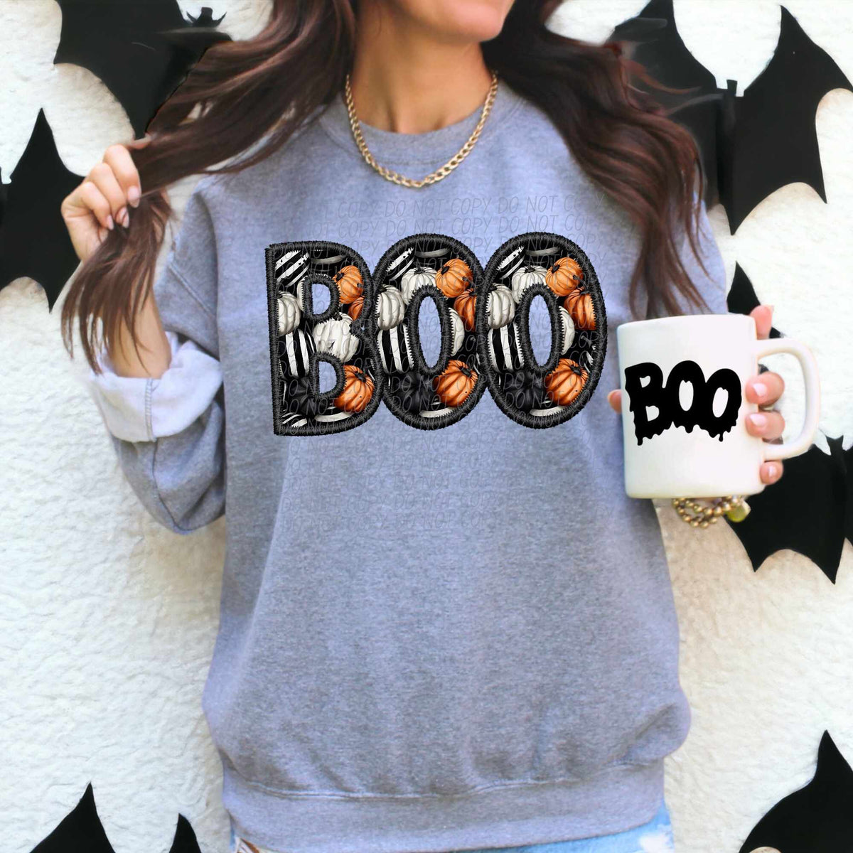 Boo black outline orange pumpkins (CITY) 55914 DTF transfer