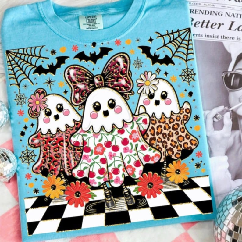 Dancing Ghosts with checker  DTF transfer