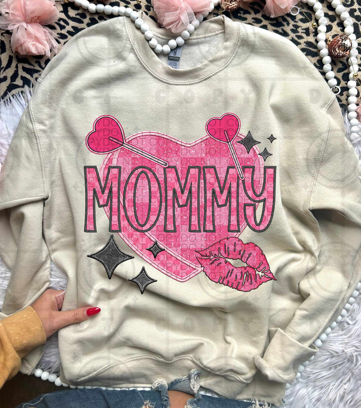 Mommy pink heart with suckers (HW) 75637 DTF transfer