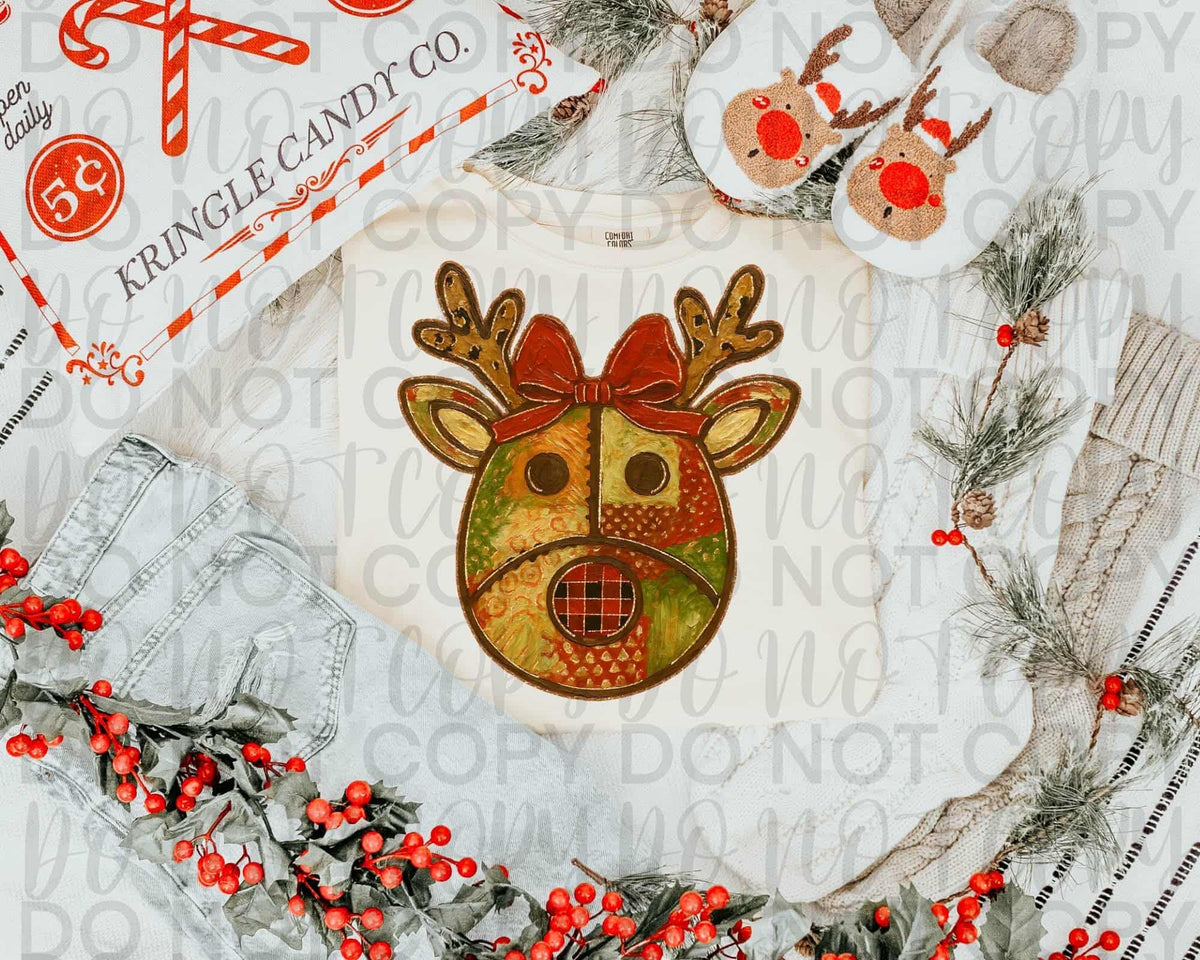 Reindeer with red bow (sweet starlight) DTF transfer