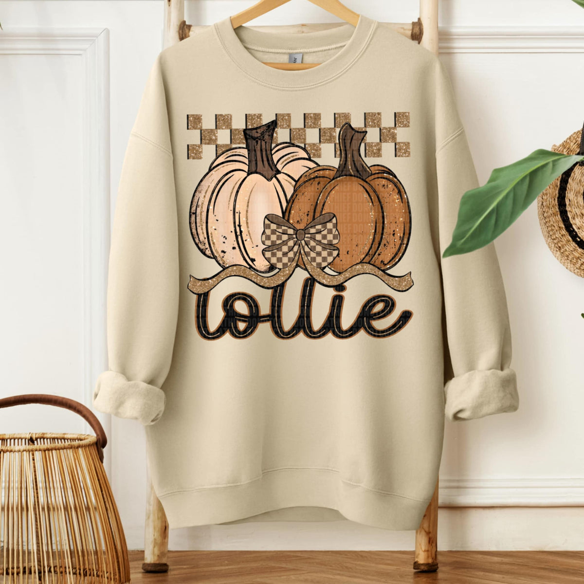 Lollie 2 pumpkins and bow with checker (sdd) DTF transfer
