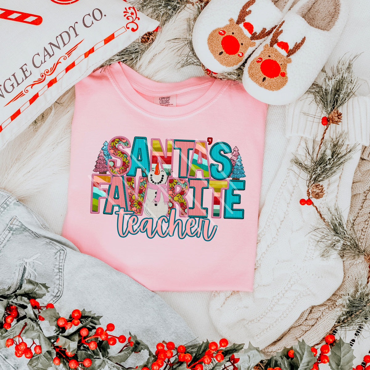 Santas Favorite Teacher WITH SNOWMAN 111674 DTF transfer