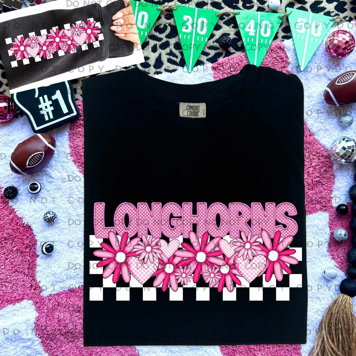 Longhorns pink checkered (caplinger) 77870 DTF transfer
