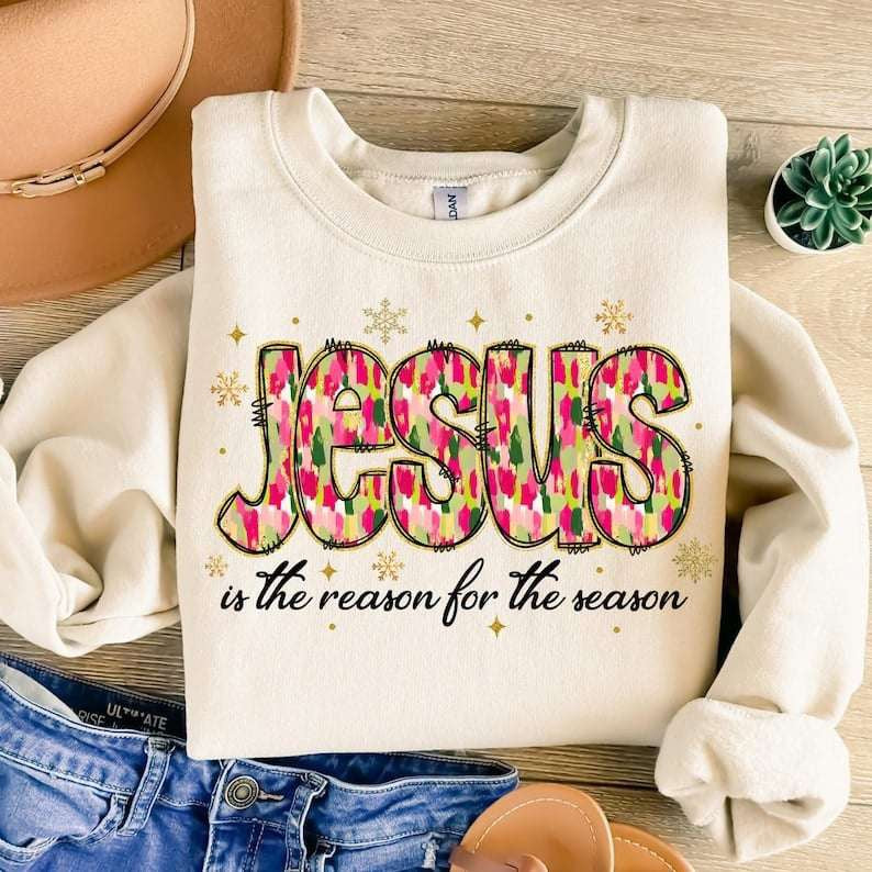 Jesus is the reason red and green brushstrokes 67897 DTF transfer