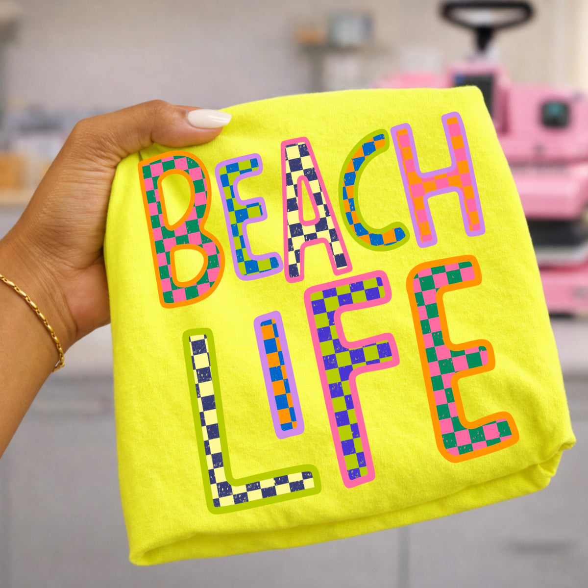 Beach Life colorful checker (CSC) DTF Transfer