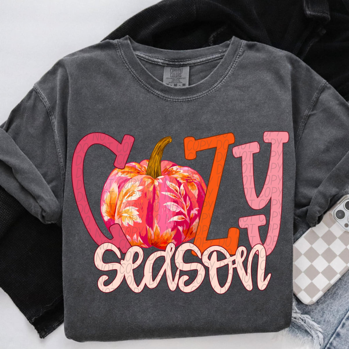 Cozy season doodle font with pumpkin (City) DTF transfer