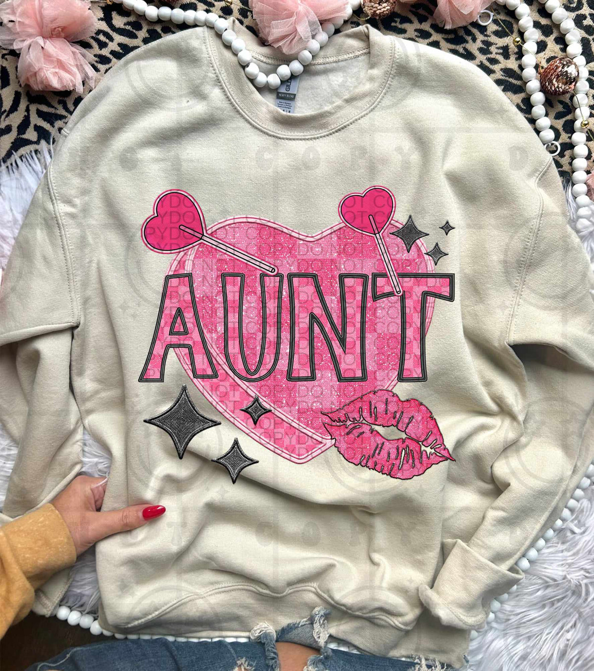 Aunt pink heart with suckers (HW) 75606 DTF transfer