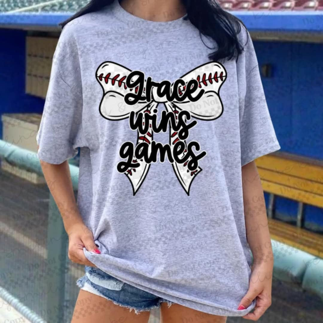 Grace wins games baseball bow (CMLD) 90234 DTF transfer
