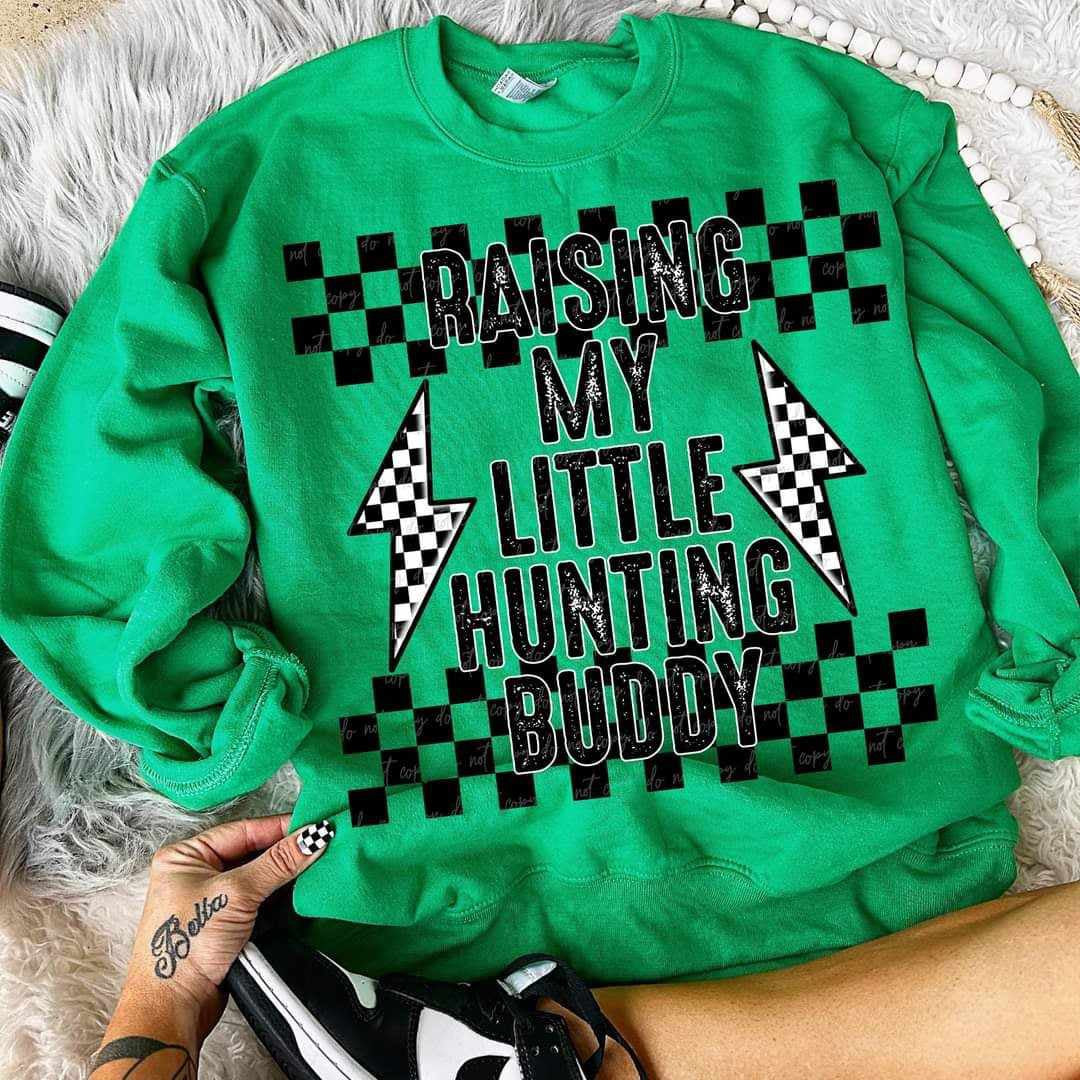 Raising my little hunting buddy checkered lightning bolt BOY (VIRGO) 70573 DTF transfer