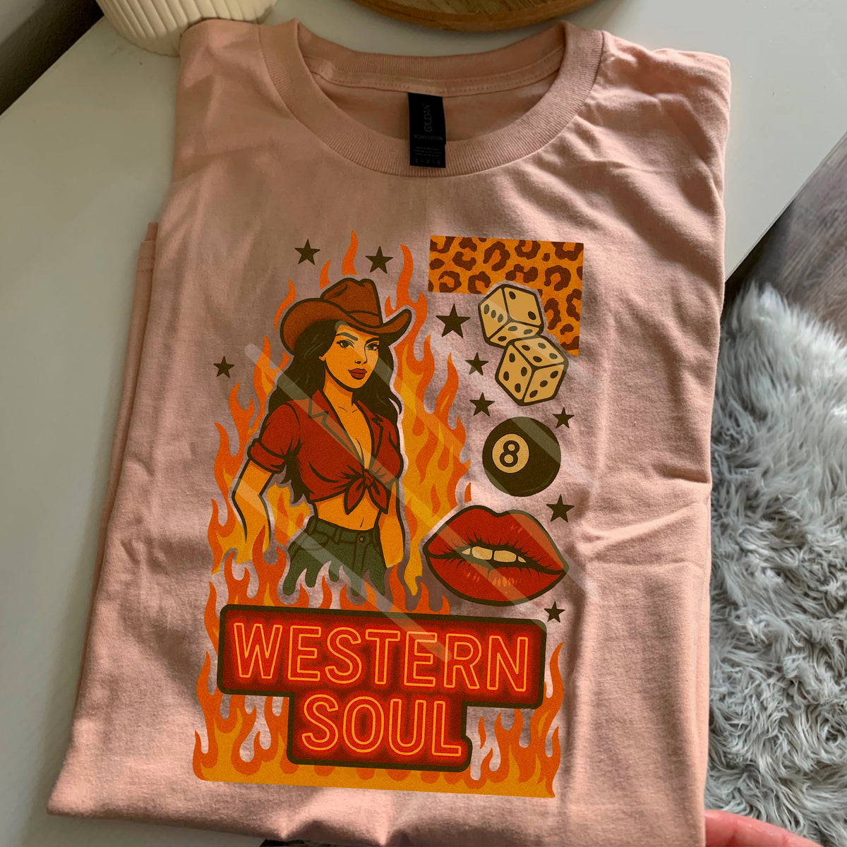 Western Soul with flames Cowgirl DTF transfer