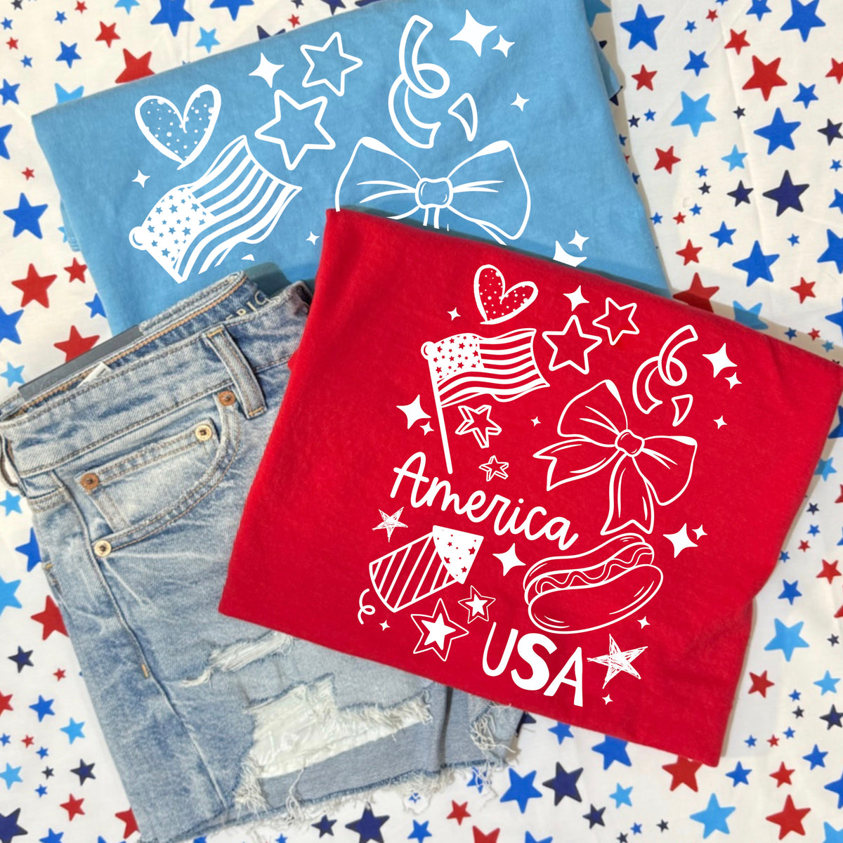 4th of July doodles WHITE (CSC) DTF Transfer