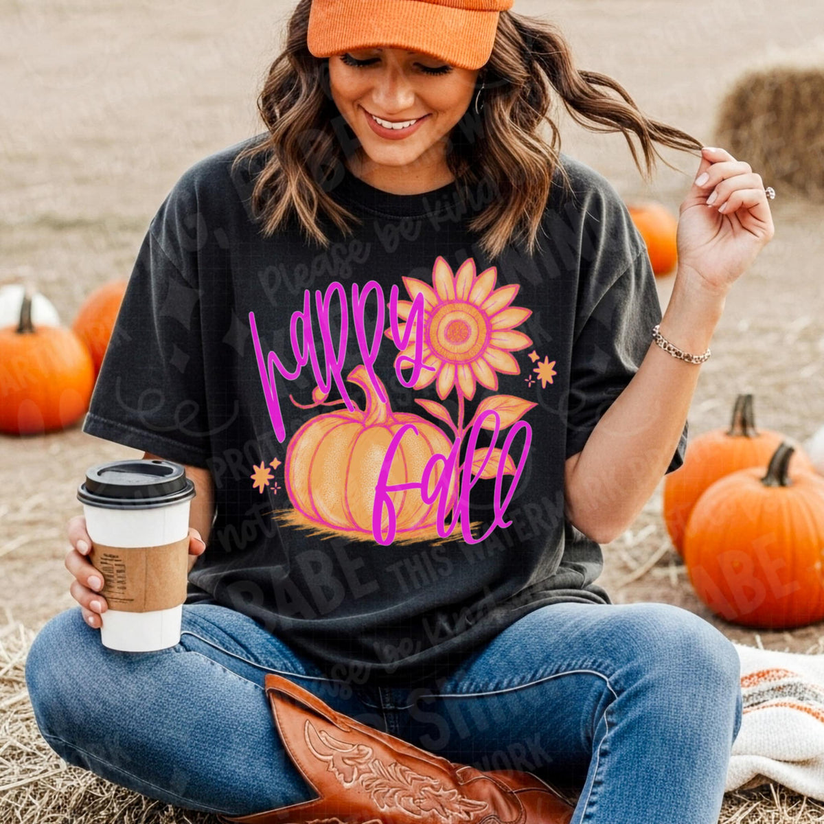 Happy Fall with purple text and sunflower 111255 DTF transfer