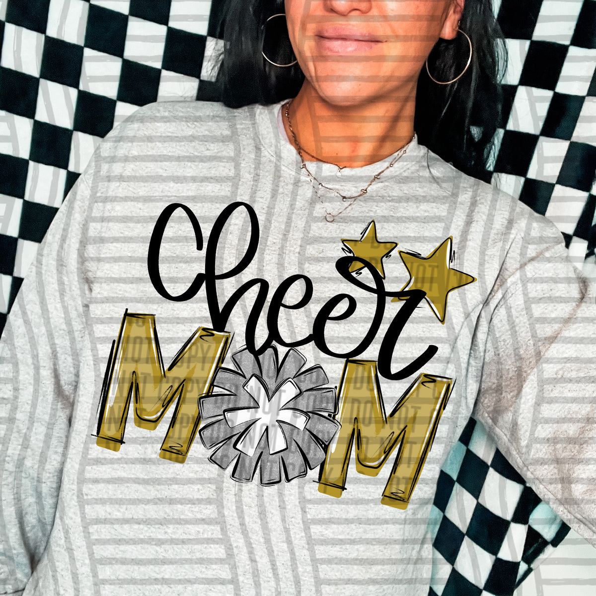 cheer mom gold with silver pompom stars (Caplinger) DTF transfer