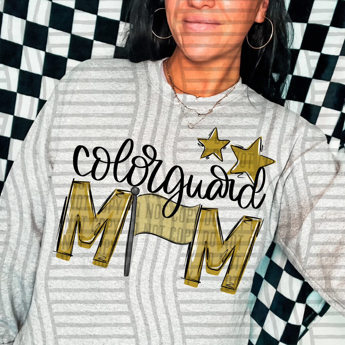 color guard mom gray gold stars (Caplinger) DTF transfer