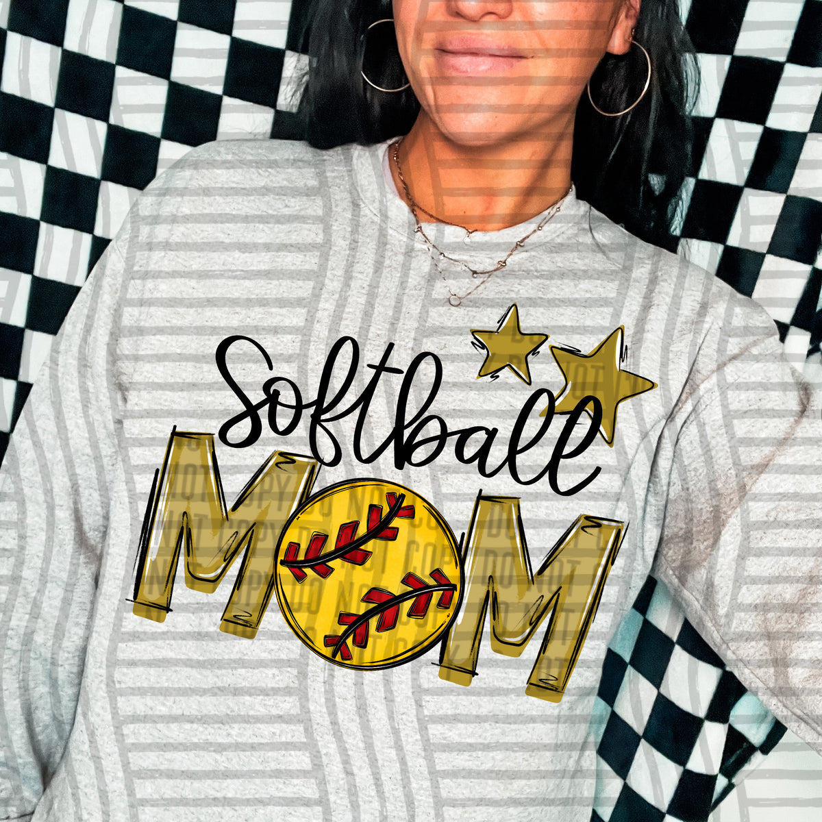 softball mom gray gold stars (Caplinger) DTF transfer