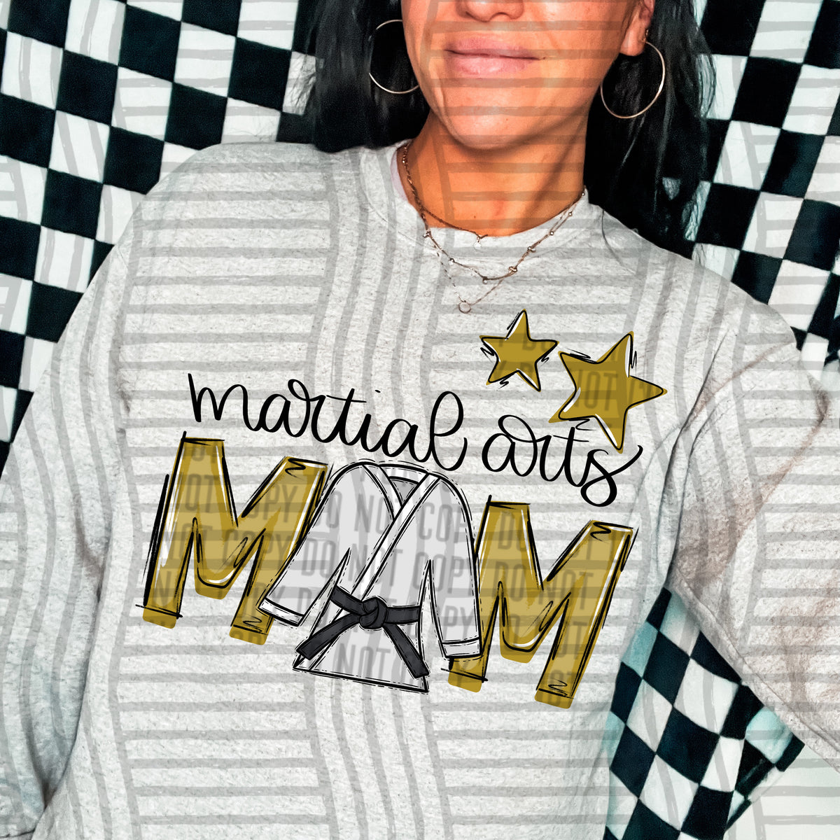 martial arts mom gray gold stars (Caplinger) DTF transfer