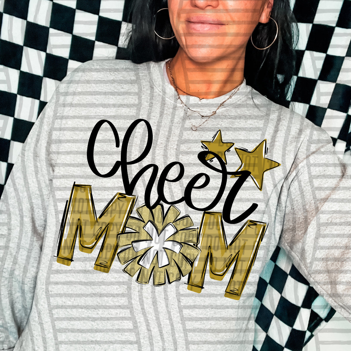 cheer mom gold with gold pompom and stars (Caplinger) DTF transfer