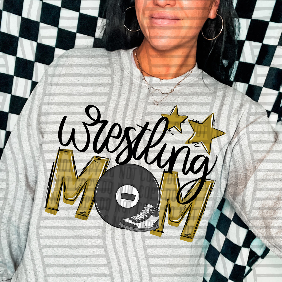wrestling mom gray gold stars (Caplinger) DTF transfer