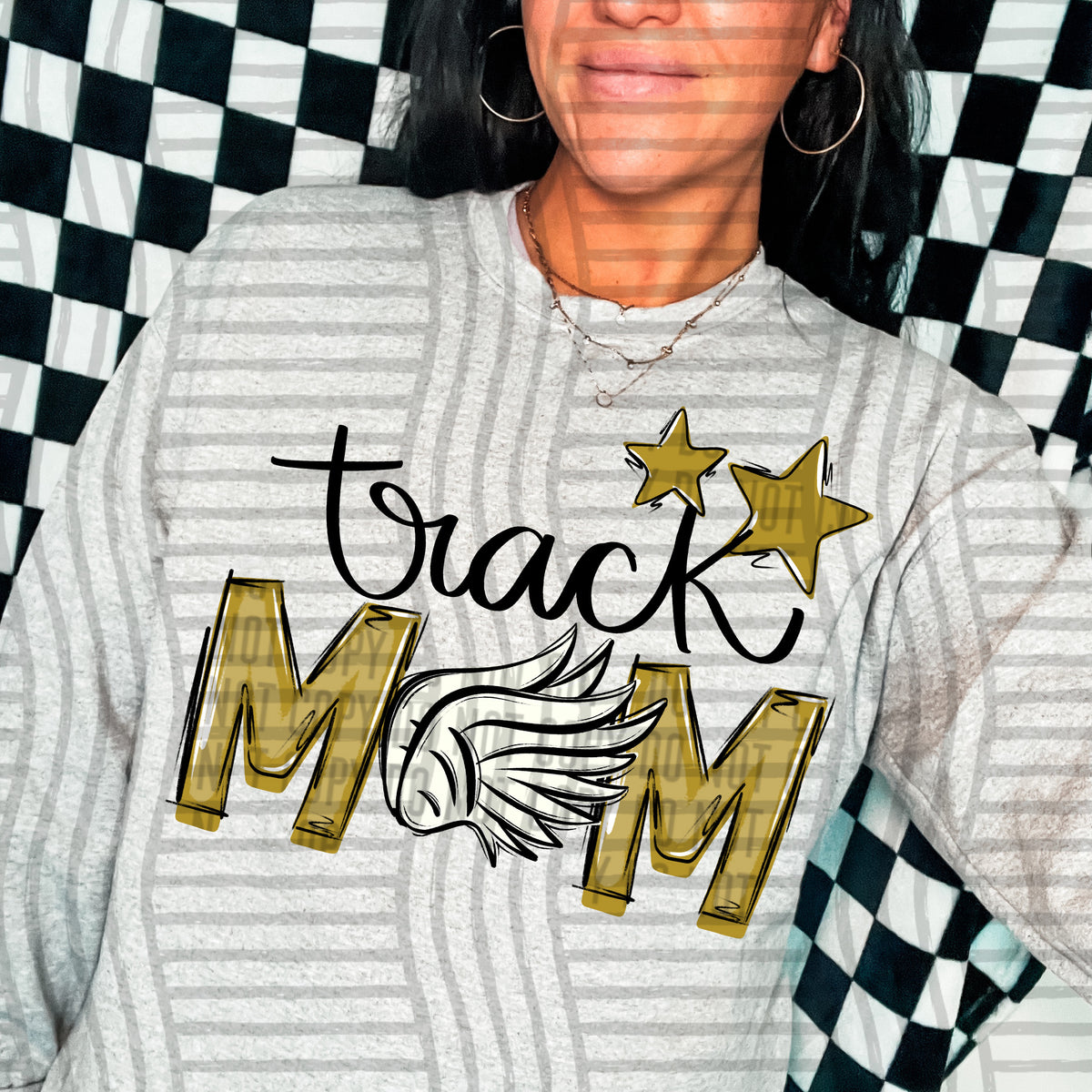 track mom grey gold stars (caplinger) DTF transfer