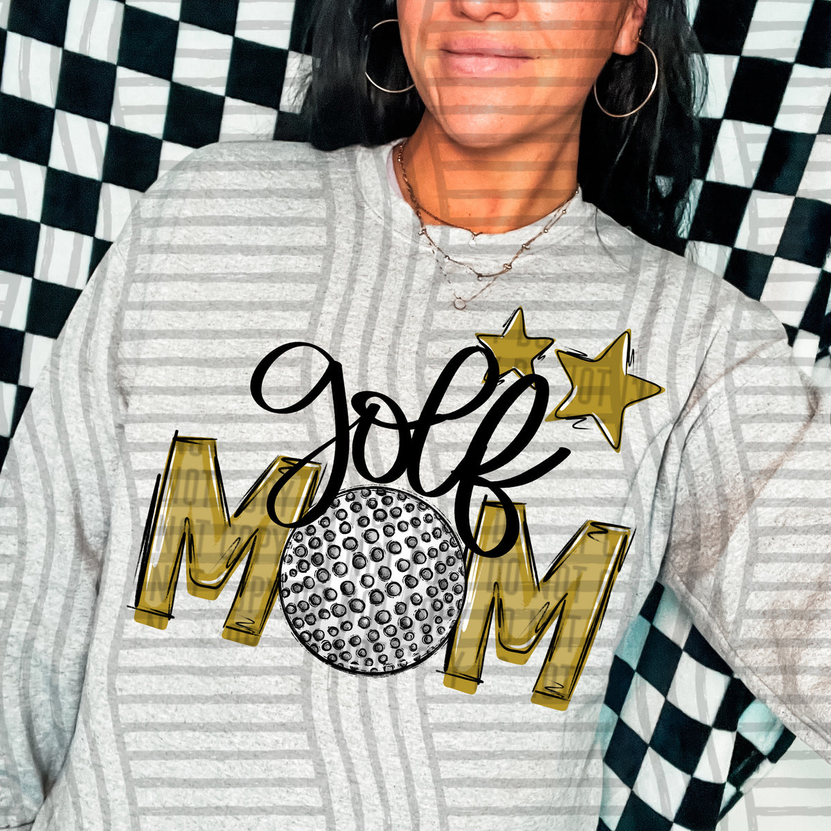 golf mom gray gold stars (Caplinger) DTF transfer