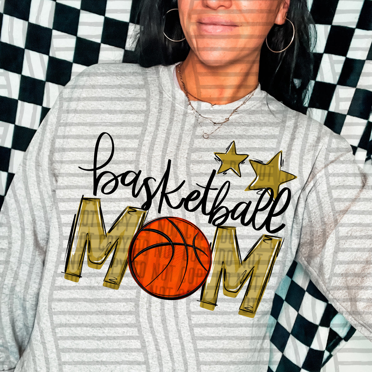 basketball mom gray gold stars (Caplinger) DTF transfer