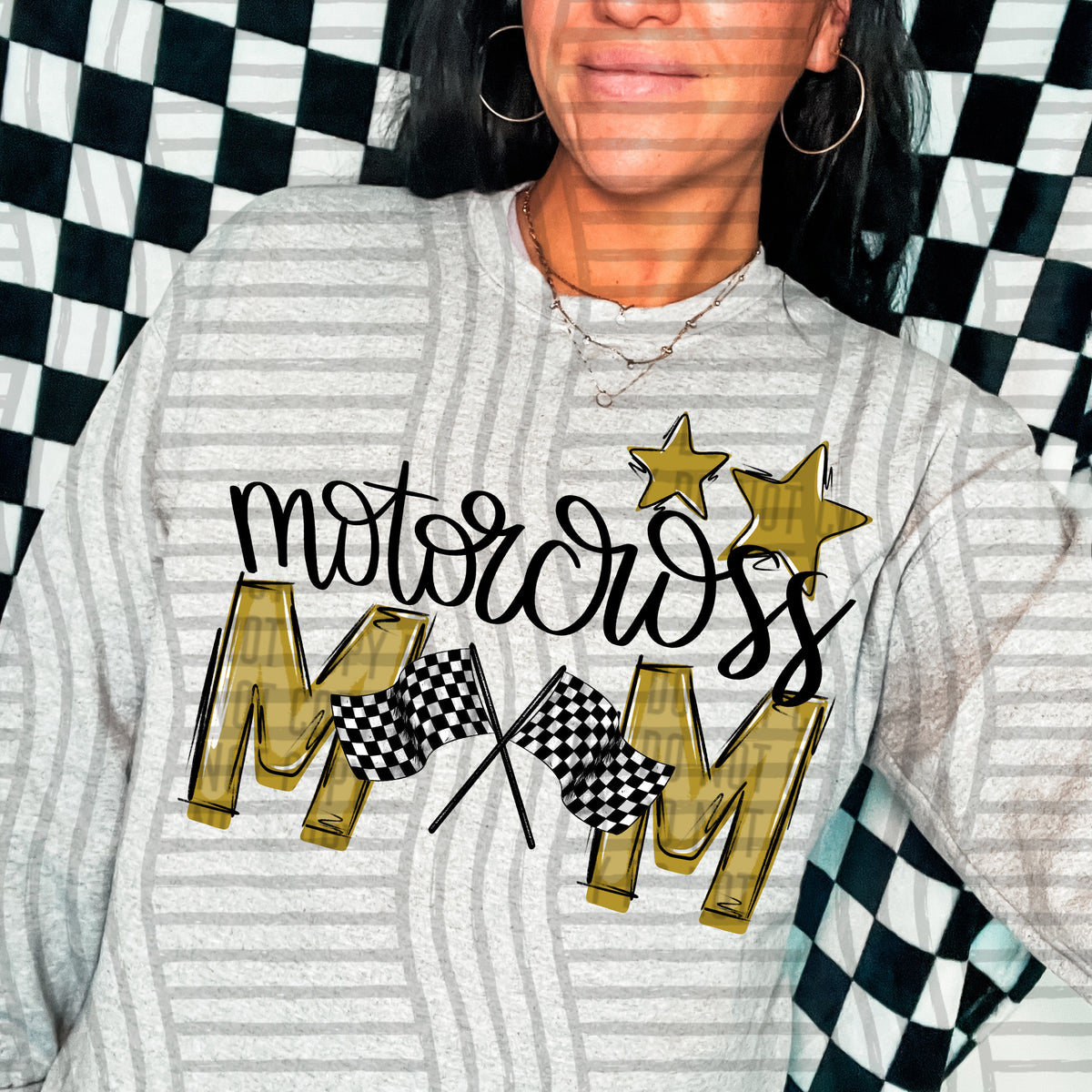 motorcross mom grey gold stars (caplinger) DTF transfer