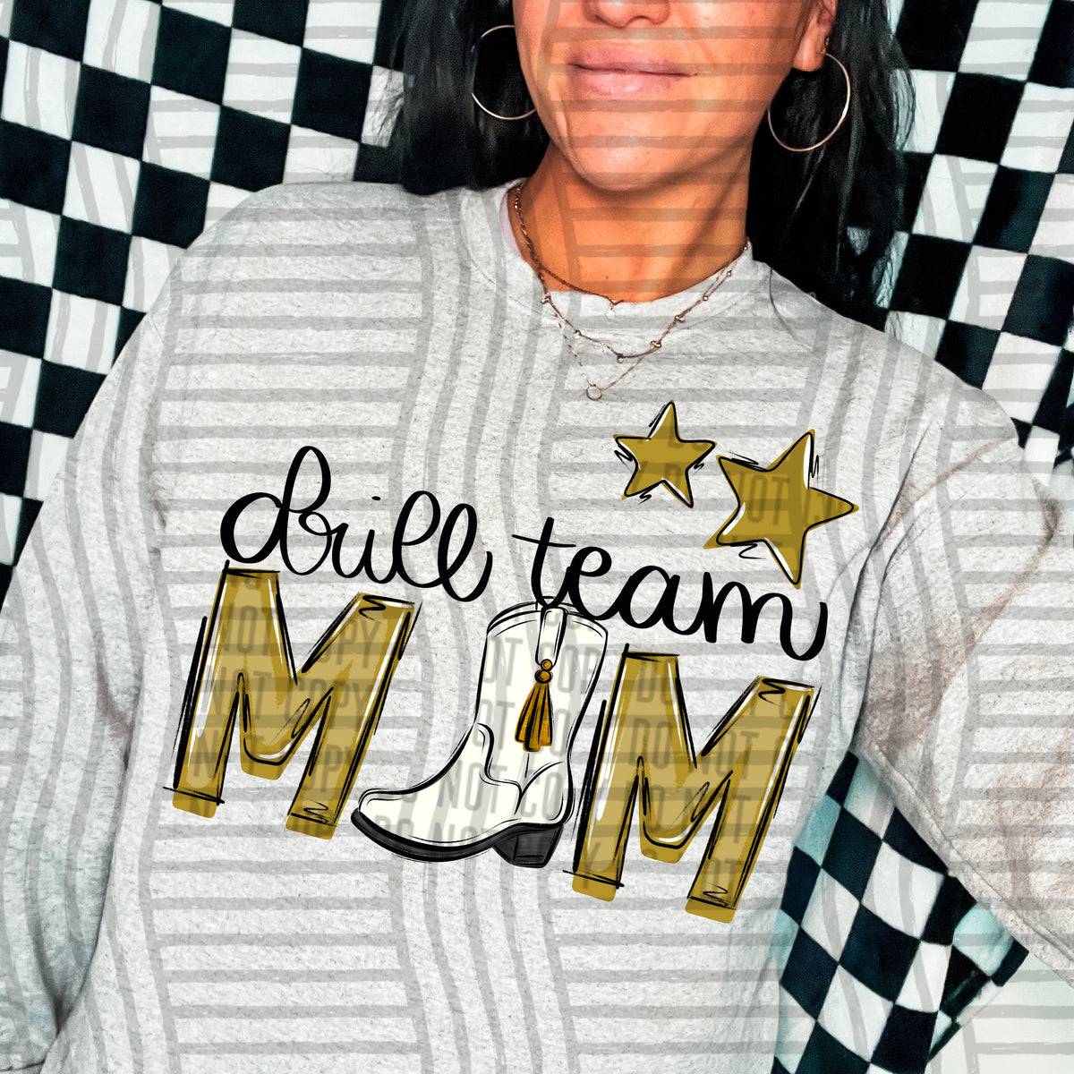 drill team mom gray gold stars (Caplinger) DTF transfer