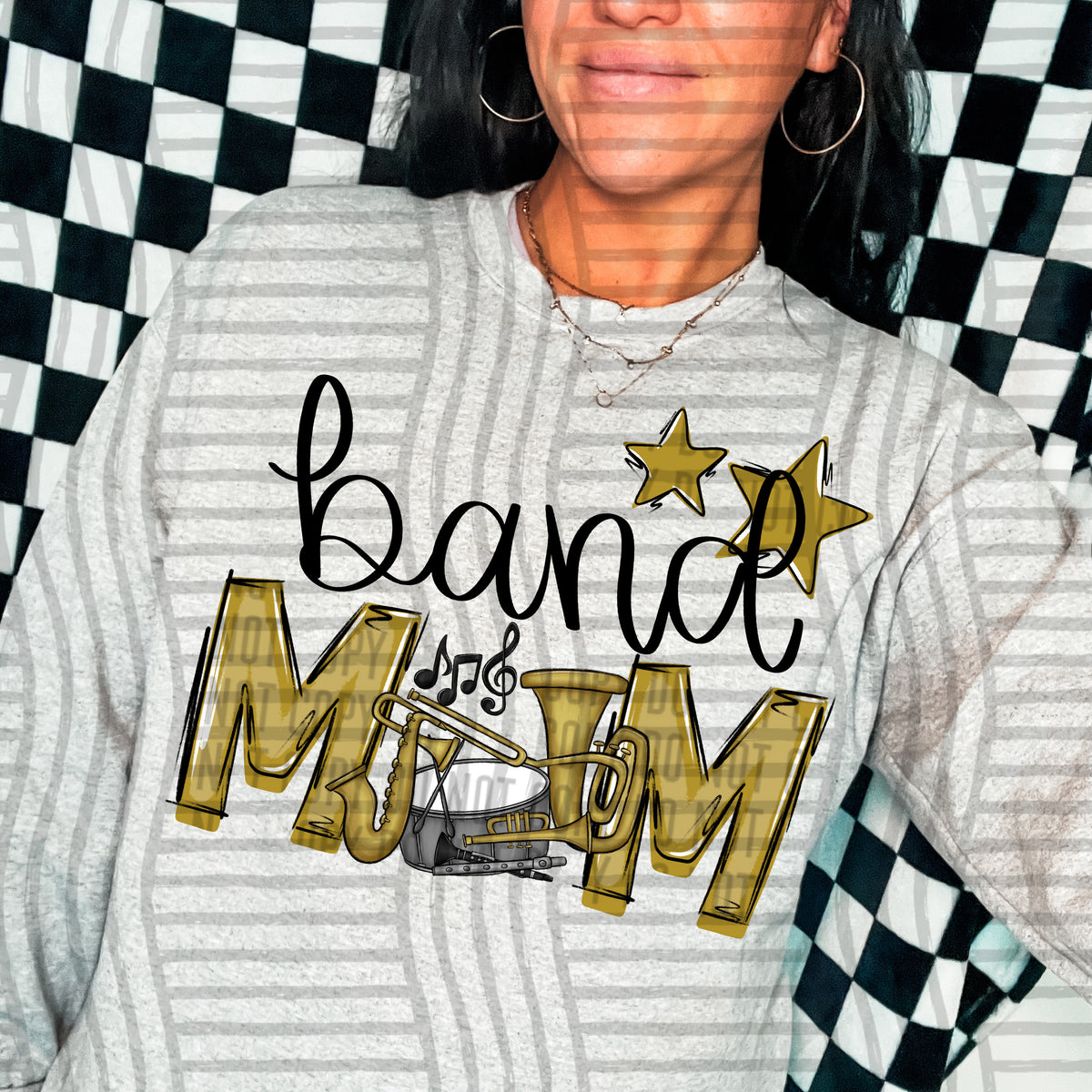 band mom gray gold stars (Caplinger) DTF transfer