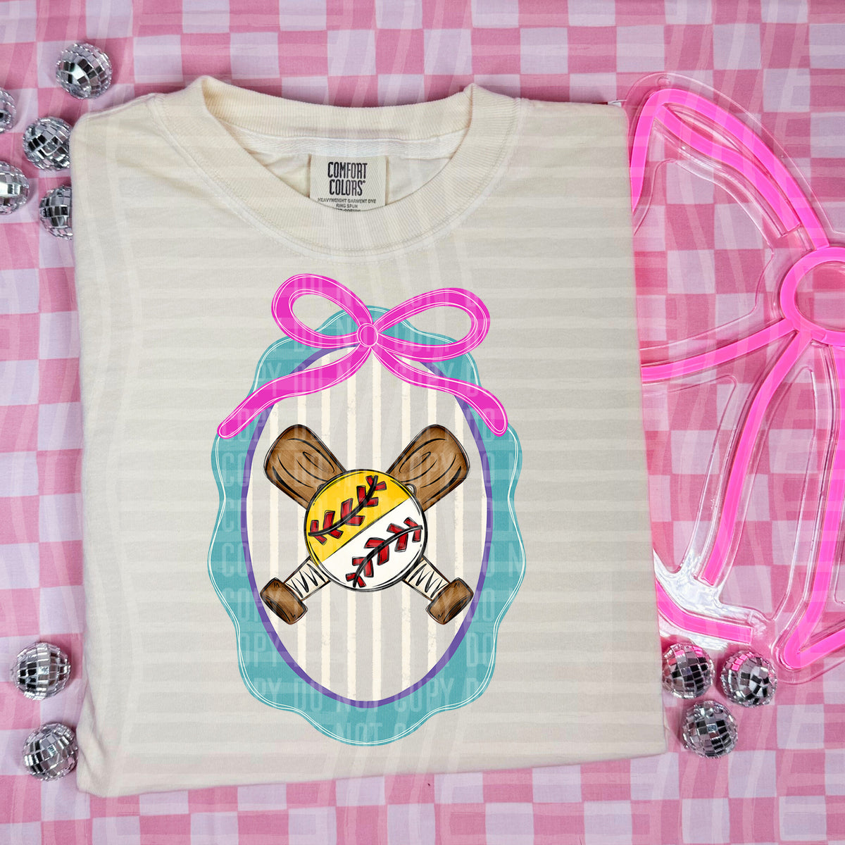 Softball/ baseball frame pink bow (Caplinger) DTF Transfer
