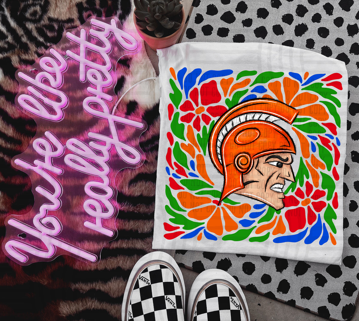 Orange Trojan Retro Floral (Caplinger) 101119 DTF transfer