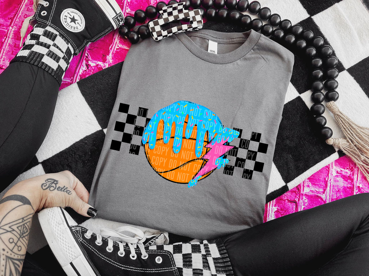 Basketball checkered drip pink lightning bolt (Caplinger) DTF transfer