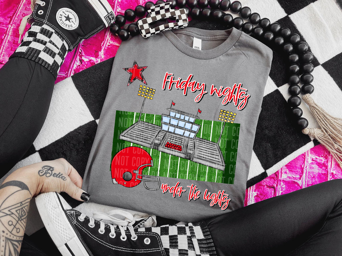Friday nights under the lights football stadium RED (Caplinger) DTF transfer