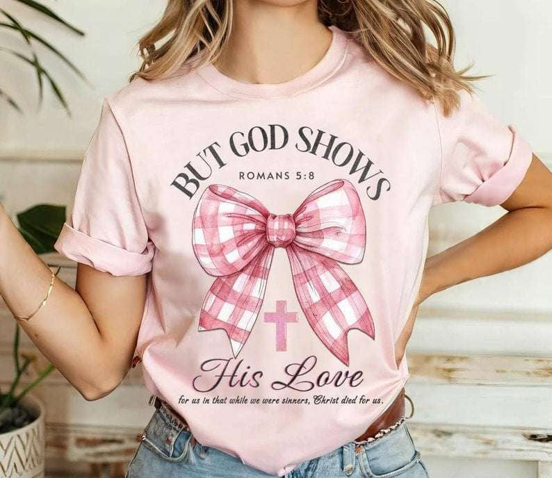 But god shows his love pink gingham bow 65211 DTF transfer
