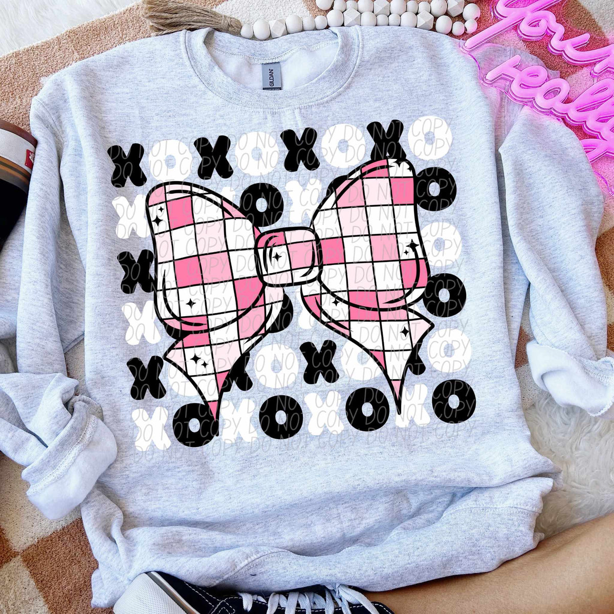 Xoxo pink checkered bow (CITY) 79183 DTF transfer