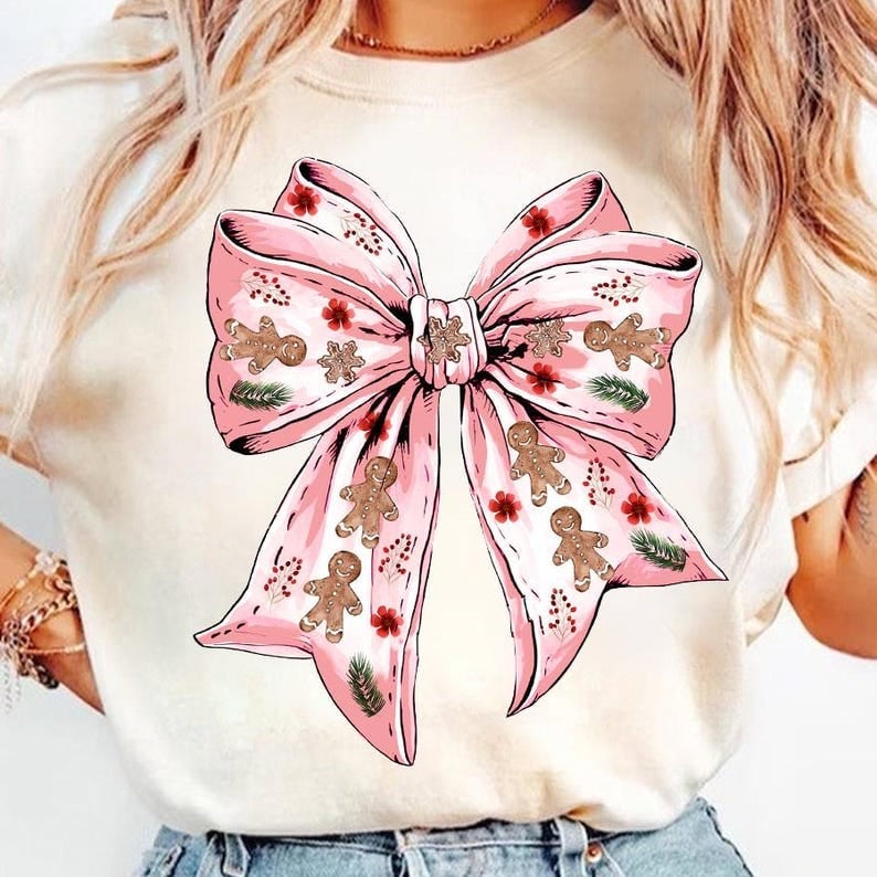Pink gingerbread man bow 64848 DTF transfer