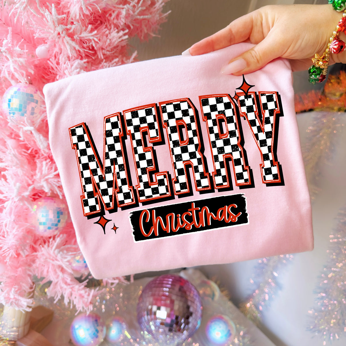 Merry patterned varsity (checker) (csc) DTF Transfer