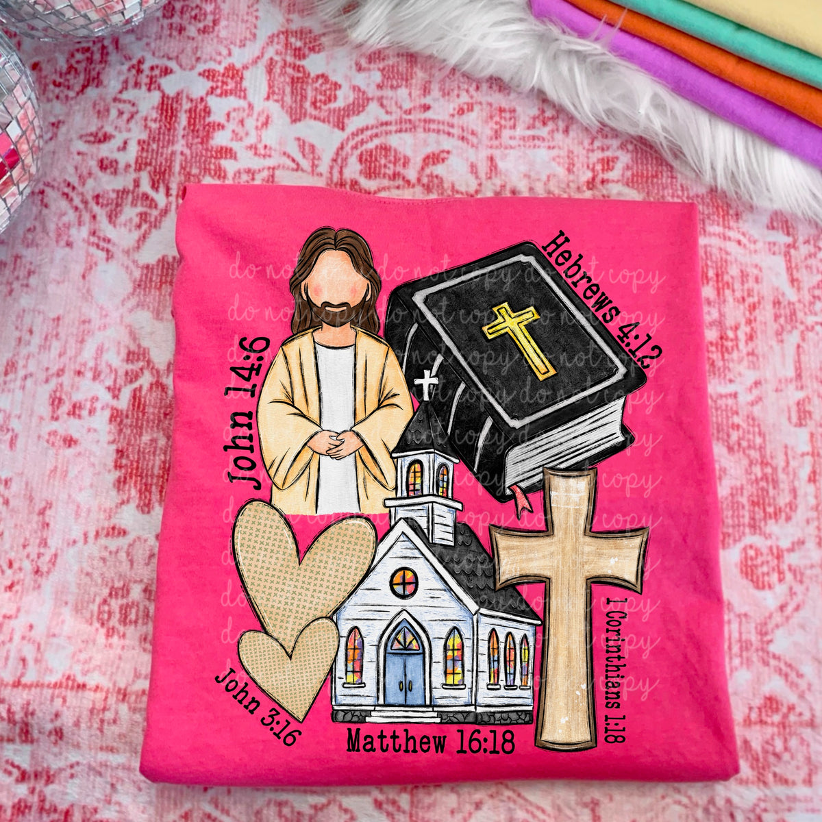 Jesus Church and Bible collage 117525 DTF TRANSFER