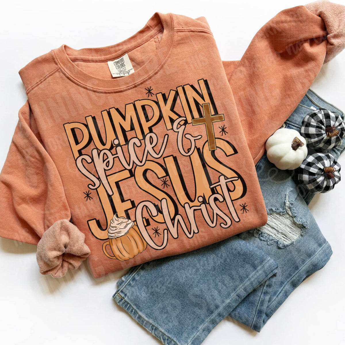 Pumpkin spice and Jesus Christ with pumpkin mug 111258 DTF transfer