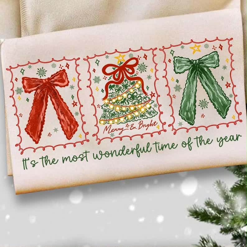 Wonderful time of the year Tree and bow stamps DTF transfer