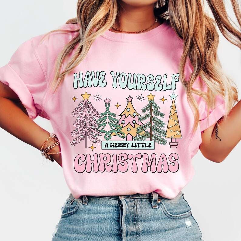 Have yourself a merry little Christmas pale pink and blue 62255 DTF transfer