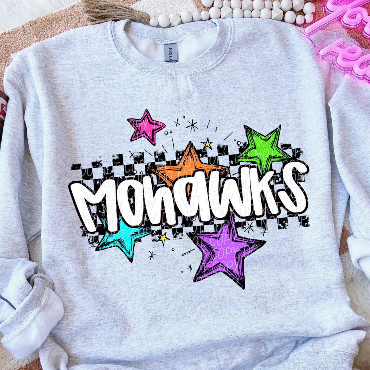 Mohawks Mascot Rainbow Stars DTF TRANSFER